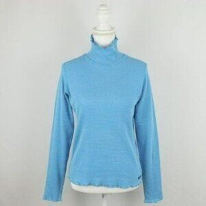 Athleta Vintage Women's Large Blue Silver Ribbed Long Sleeve Turtleneck Top